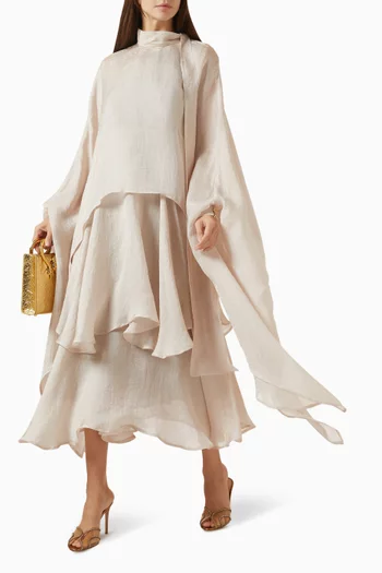 فستان متوسط الطول بأكمام كاب