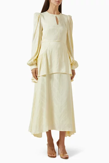 فستان متوسط الطول بتصميم جرس