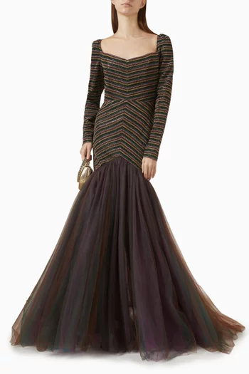 Striped Mermaid Gown in Jersey & Tulle