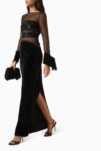 Sheer-panel Gown in Velvet