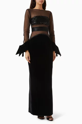 Sheer-panel Gown in Velvet