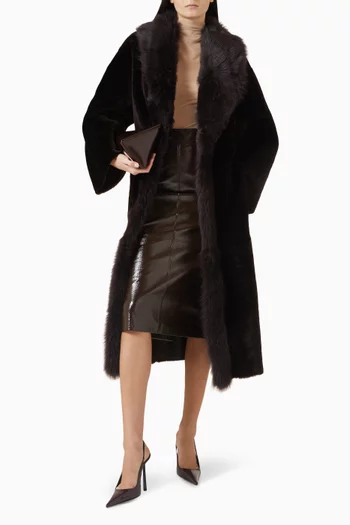 Isadora Belted Coat in Lambskin Shearling