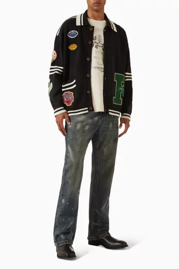 Varsity Patch Knit Cardigan in Cotton