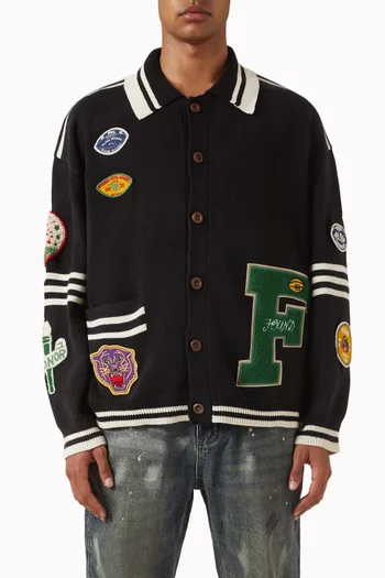 Varsity Patch Knit Cardigan in Cotton