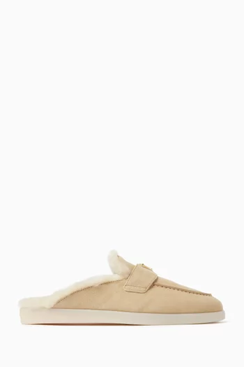 Logo Shearling Mules in Suede