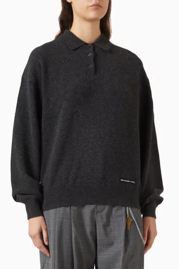 تي شيرت بولو بشعار الماركة مزيج صوف