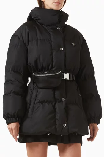 Belted Down Jacket in Re-Nylon