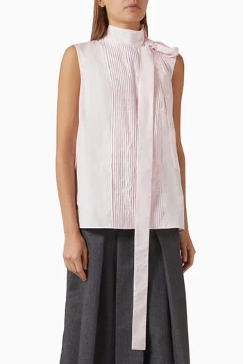 Embroidered Bow Top in Poplin