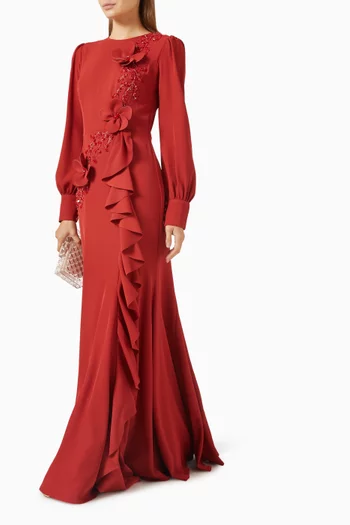Embellished 3D Floral Gown