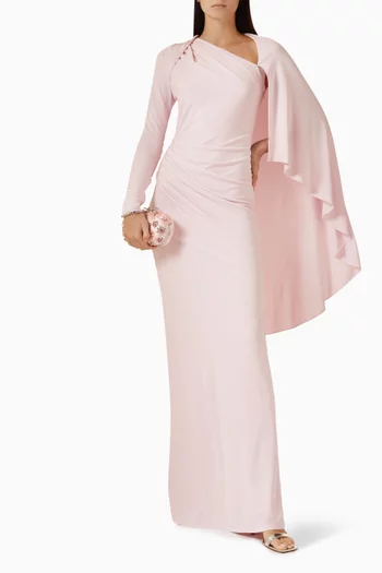 فستان طويل بدرابيه ومطرز بأحجار الراين