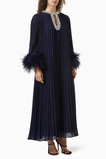 فستان متوسط الطول بريش شيفون