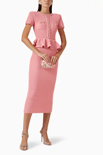 فستان متوسط الطول بتصميم جرس قماش منسوج