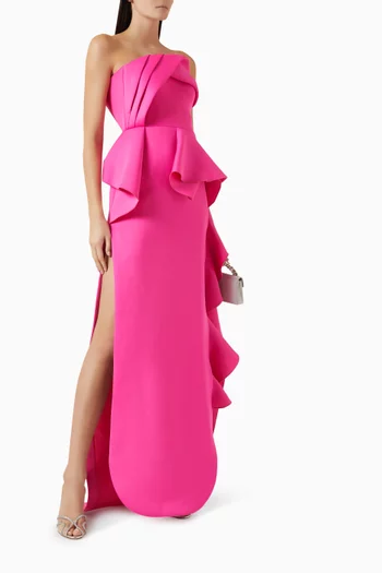 Ruffle Strapless Gown in Scuba