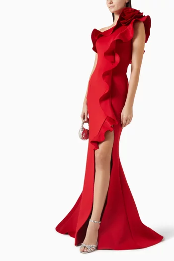 One-shoulder Gown in Scuba