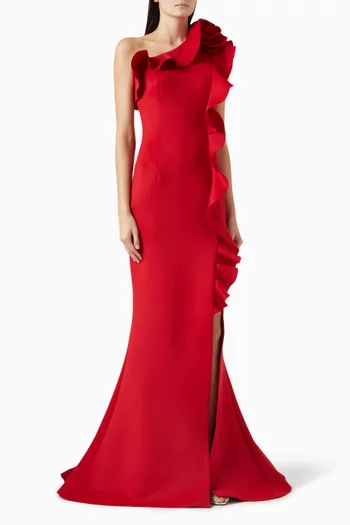 One-shoulder Gown in Scuba
