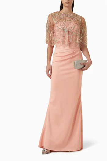 فستان مع بوليرو مزين بتطريزات جيرسيه