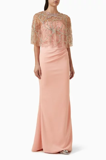 فستان مع بوليرو مزين بتطريزات جيرسيه