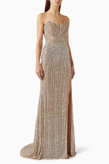 Embroidered Slit Gown