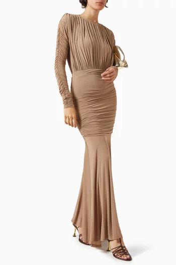 Sorrel Draped Maxi Dress in Viscose-blend
