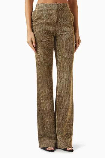 بنطال لورا بقصة ساق واسعة قطن مخملي مضلع