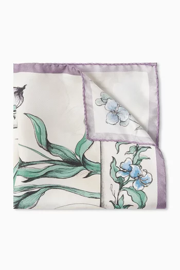 Multi Floral-print Pocket Square in Silk