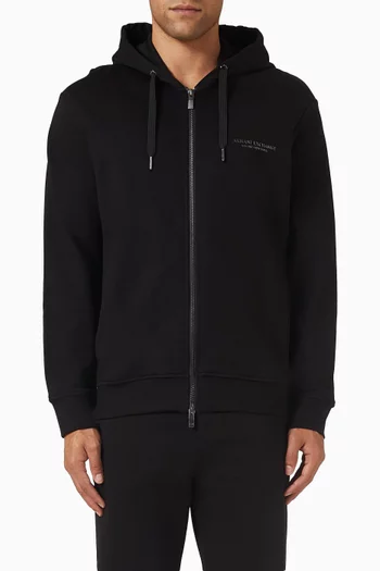 Tonal Logo Zipped Hoodie in Cotton