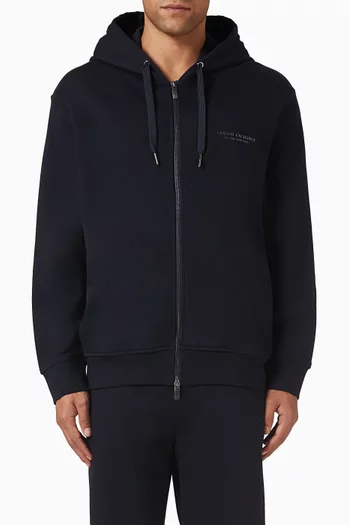 Tonal Logo Zipped Hoodie in Cotton