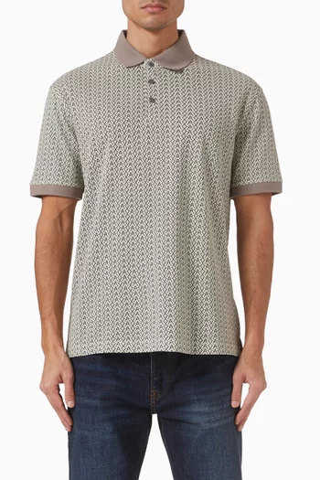 تي شيرت بولو مزين بالكامل بنقشة شعار AX قطن