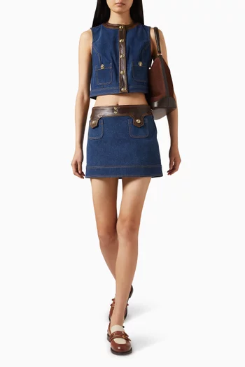 Leather Insert Mini Skirt in Denim