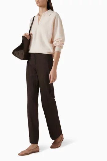 بنطال مزيج كتان بقصة ساق مستقيمة