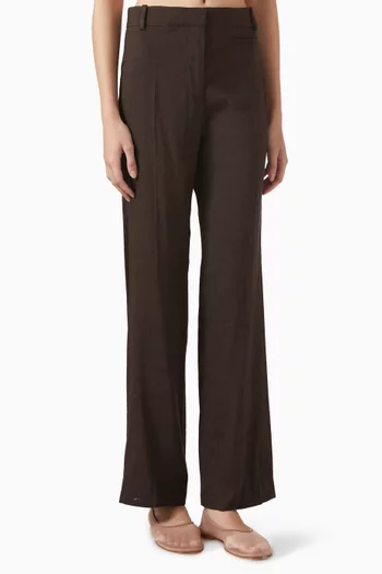 بنطال مزيج كتان بقصة ساق مستقيمة