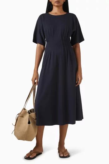 Pintuck Midi Dress in Cotton