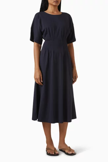 Pintuck Midi Dress in Cotton