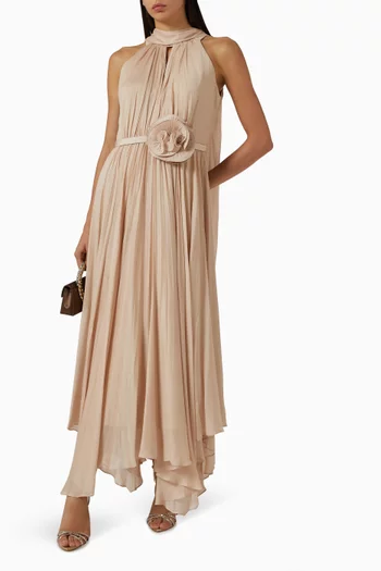 Scarf-neckline Rose Belt Maxi Dress