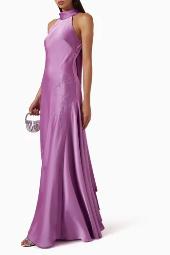 High-neck Maxi Dress in Satin