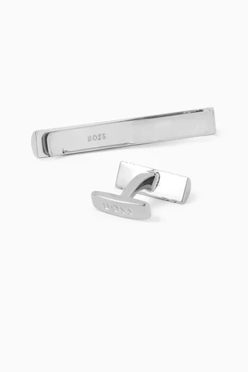 Cufflinks & Tie Bar Set in Polished Brass
