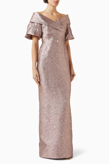 Off-shoulder Gown in Jacquard