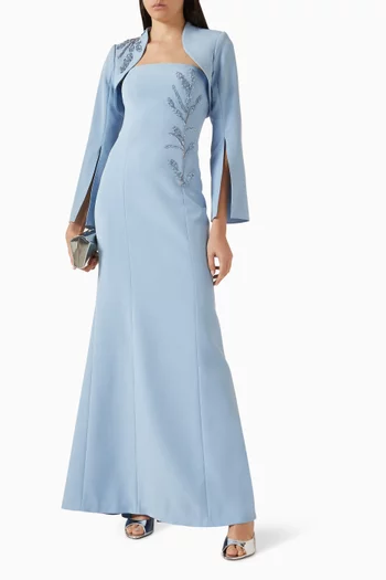 Bead Trim Bolero Gown in Crepe