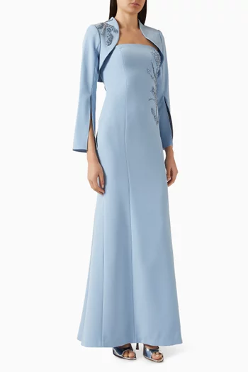 Bead Trim Bolero Gown in Crepe