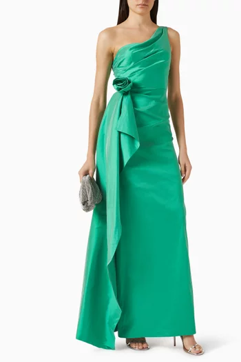 One Shoulder Flower Gown in Taffeta