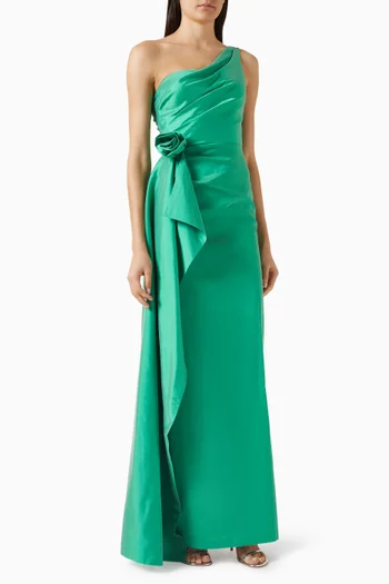 One Shoulder Flower Gown in Taffeta