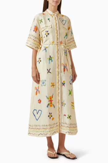 فستان سيدي بنمط قميص بحزام مزيج كتان