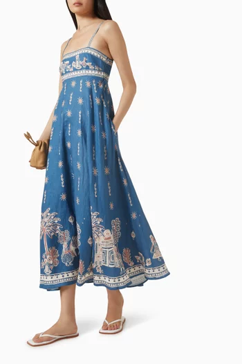 فستان صيفي أكاسيا مزين بنقشة كتان