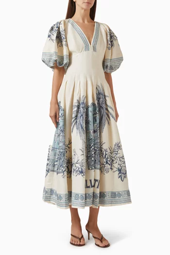 فستان فيلا رومانتيكا بتصميم مشد مزيج كتان