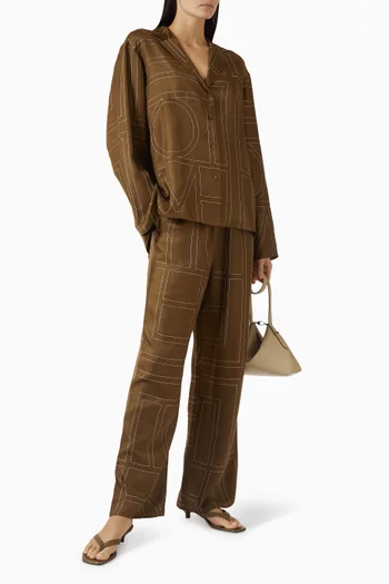 بنطال بيجاما بنقشة شعار الماركة حرير