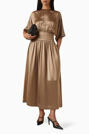 Gathered T-shirt Dress in Satin