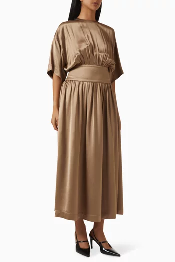 Gathered T-shirt Dress in Satin