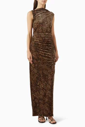 Leopard-print High-neck Maxi Dress in Velvet