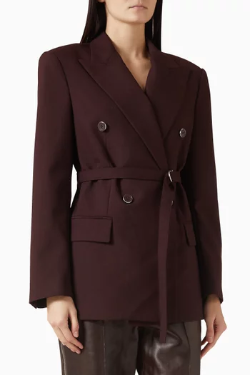 Double-Breasted Belted Blazer in Virgin Wool