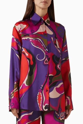 قميص بنقشة اوركيدي حرير تويل